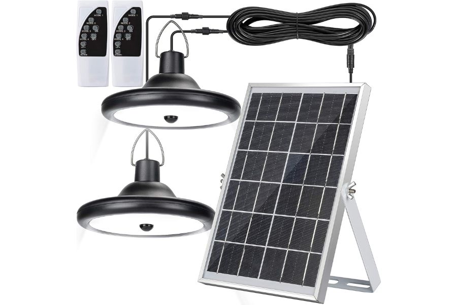JACKYLED Upgraded Double Head Solar Pendant Light