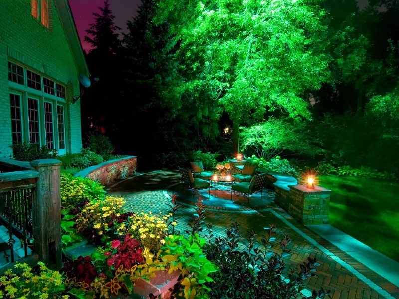 Tastefully illuminated dining area.