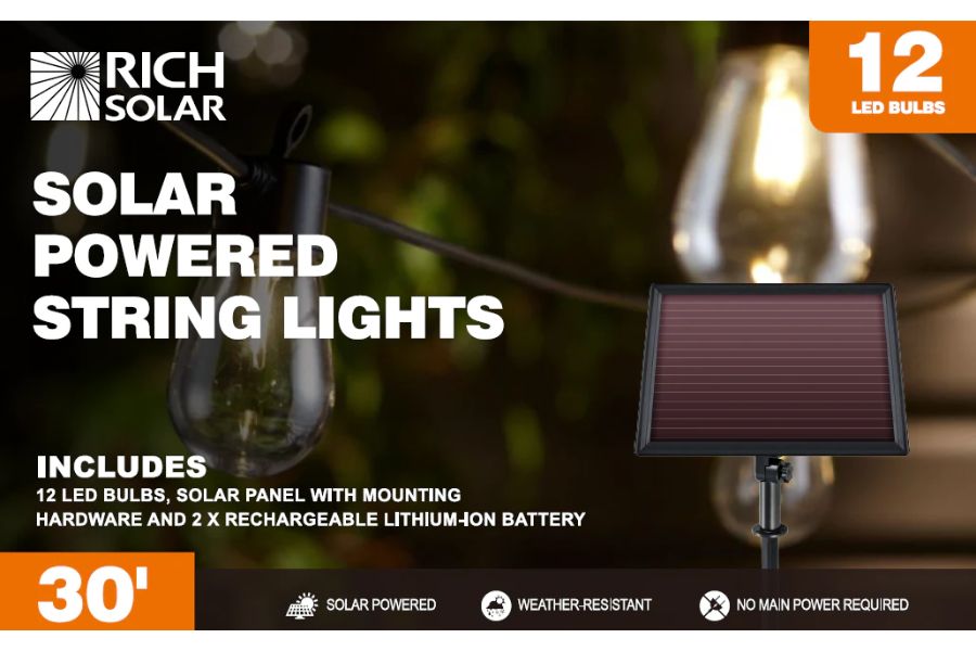 Solar Powered String Lights 12 Led Bulbs