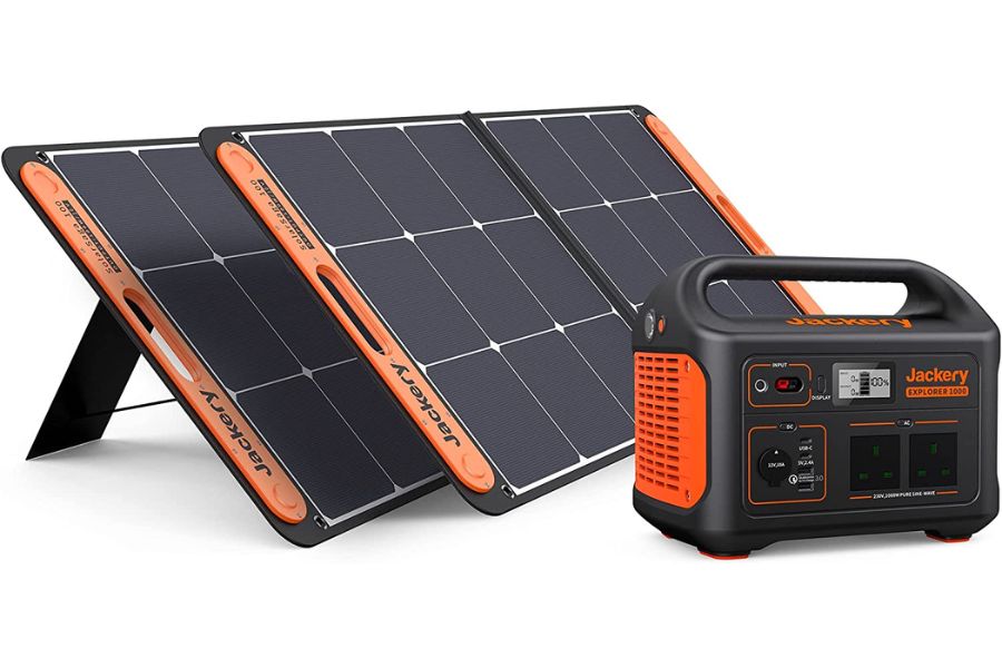 A solar generator with panels on white background