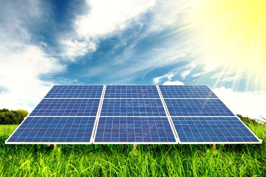 Solar panels on grass in the farm