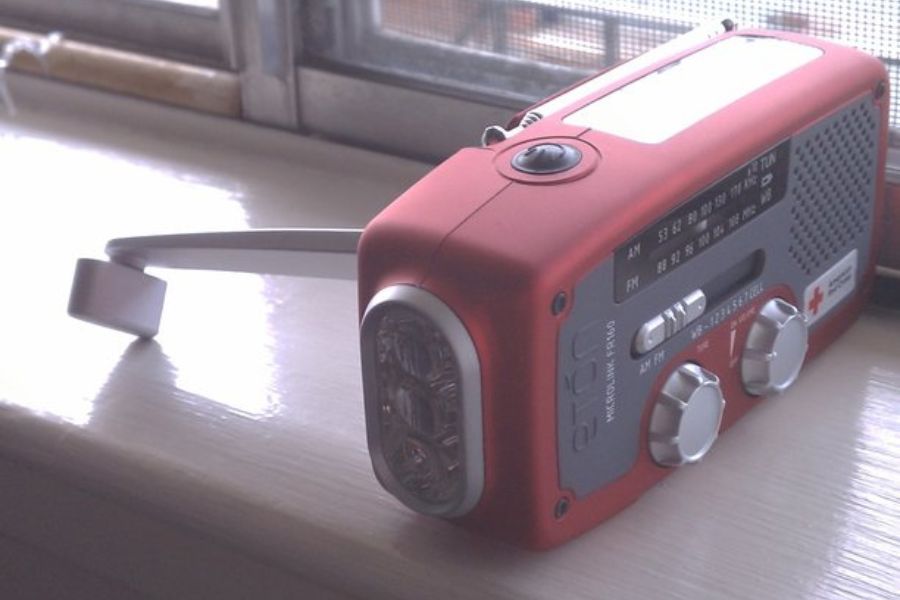 Solar powered radio by the window