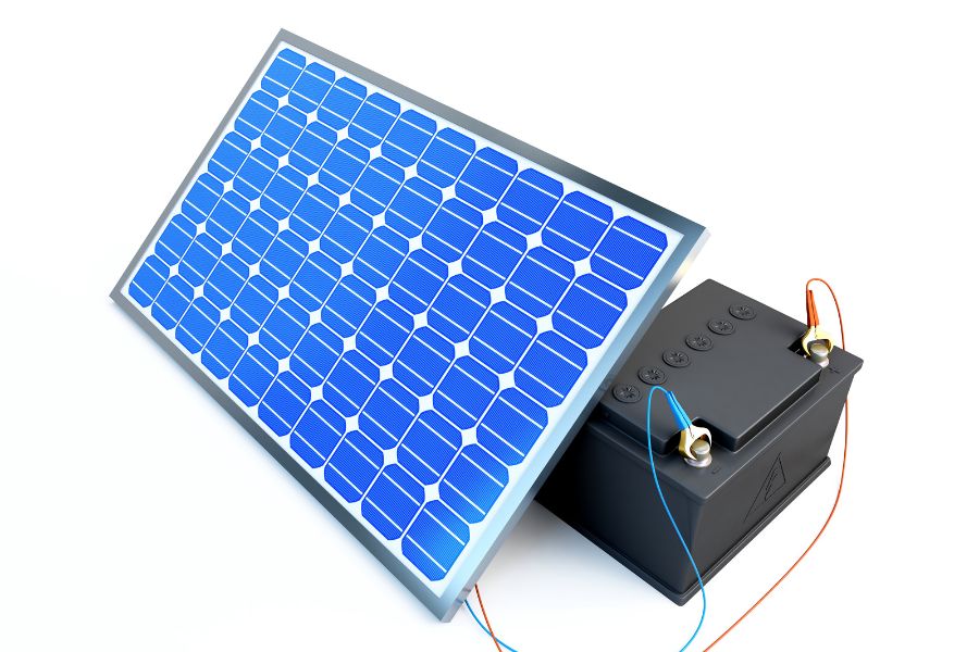 Solar panel charges a battery