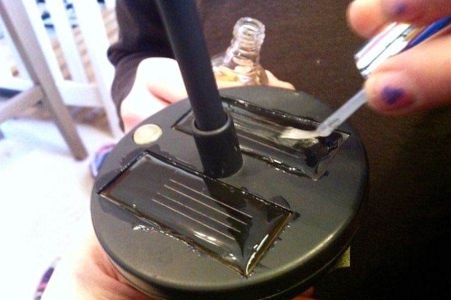 Applying nail polish to solar cell