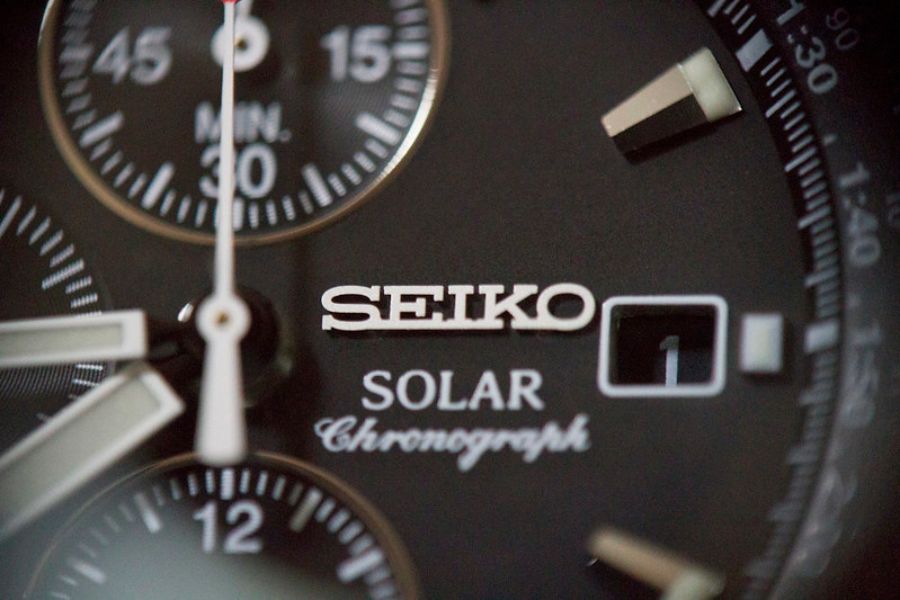 Close-up view of a Seiko solar watch