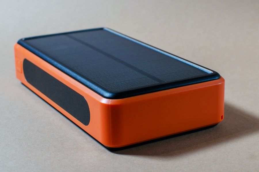 Solar power bank on light background
