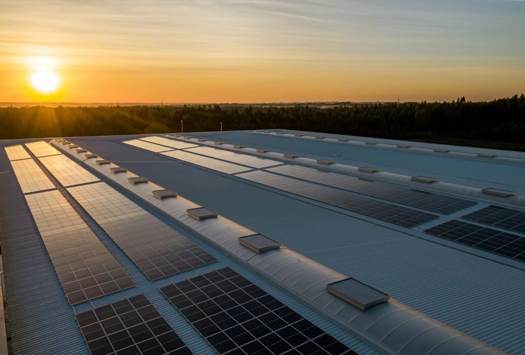 Solar panels on roof in sun