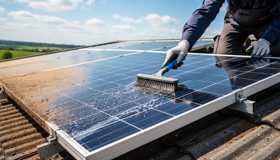 Hands cleaning the solar panel of a JD solar sensor light with a microfiber cloth and soft brush